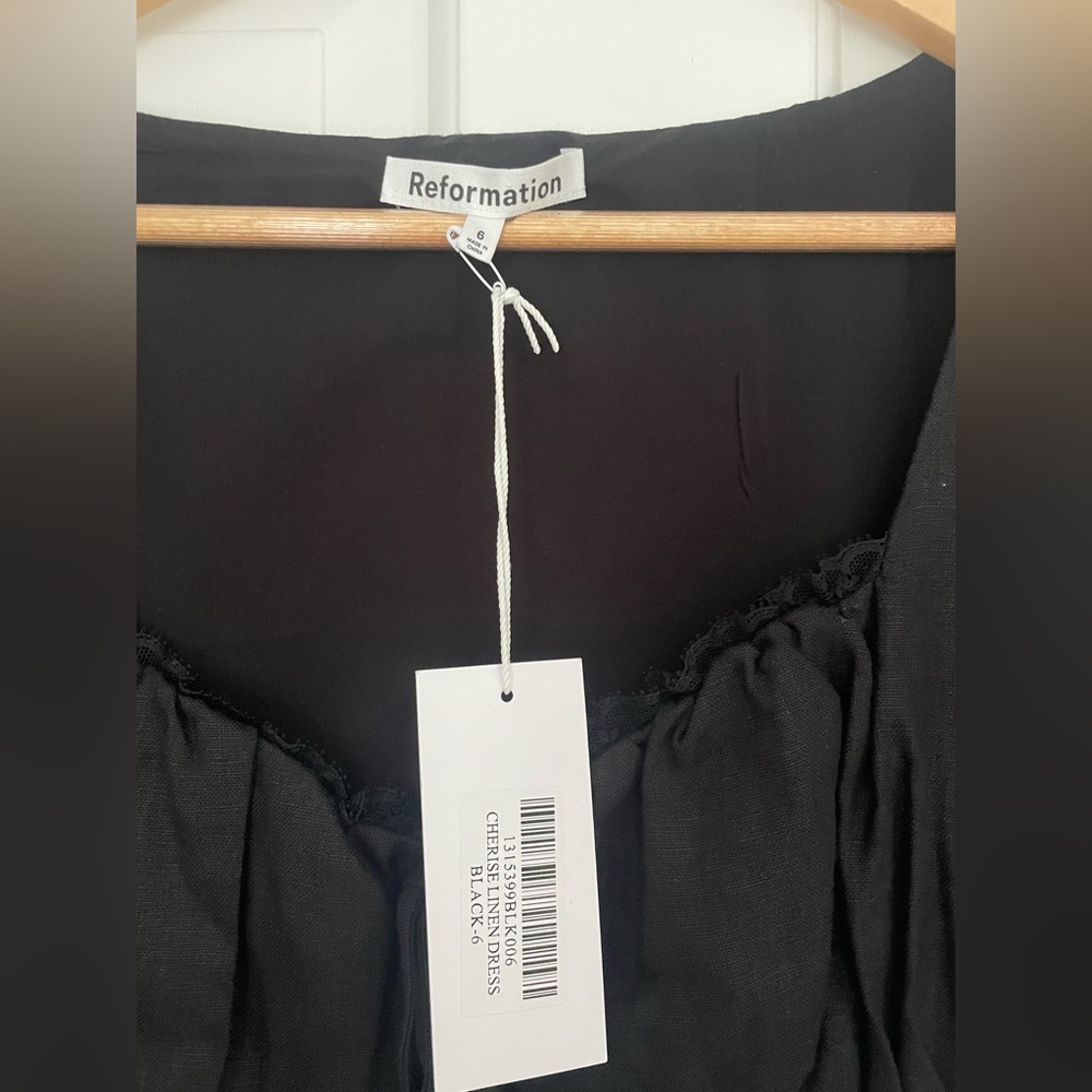 NWT Reformation Cherise Linen Dress in Black - Picture 3 of 9